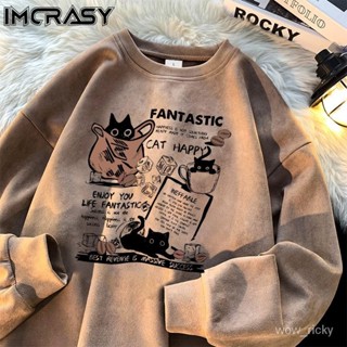 🔥臺灣熱賣🔥圓領衛衣 男 美式IMCRASY麂皮絨衛衣春秋新款美式複古情侶裝長袖T恤ins寬鬆打底衫 FOV1