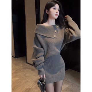 【FROCK】韓版連衣裙 性感包臀裙 長袖洋裝 針織連衣裙毛衣裙包臀裙子 生日禮服 節日洋裝 辣妹連身裙 包臀短裙