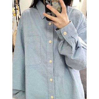 【FROCK】長袖襯衫 寬鬆襯衫 長袖上衣 顯瘦上衣 純棉襯衫韓版打底內搭寬鬆長袖襯衣 女生襯衫 襯衫外套 寬鬆外套