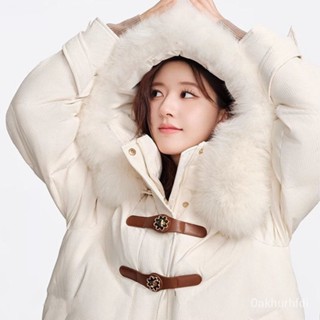 清倉價趙露思衕款白鴨羽絨服女中長版冬季新款大毛領保暖加厚外套 韓版 冬天 羽絨外套連帽1106 6LOI