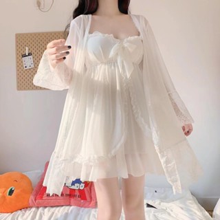 【臺灣發貨】春夏寬鬆韓版 大呎碼40-100公斤 復古甜美宮廷風 蕾絲睡衣女 夏季吊帶睡裙 家居服兩件套