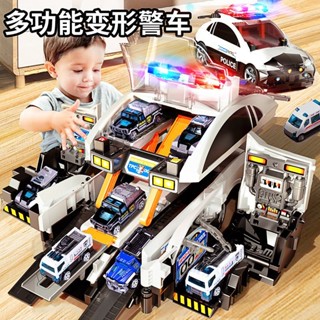 新款兒童收納場景消防警車變形彈射軌道停車場聲光益智模型玩具車