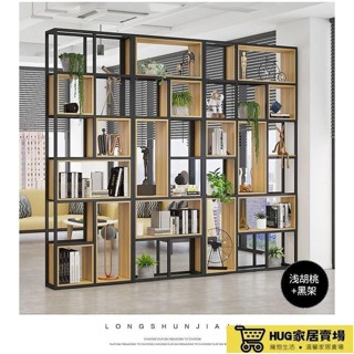 免運 美式置物架辦公室隔斷展示架落地多層書架客廳實木屏風鐵藝收納架 紅辦公室書架落地 隔斷書架