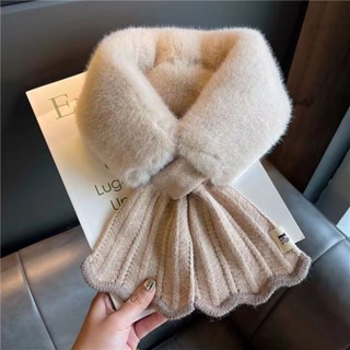 有點東西🧣【品質款】毛毛圍脖女秋冬季百搭韓版加厚保暖針織獺兔毛絨交叉秋冬圍巾 圍脖 保暖