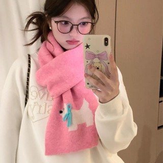 有點東西🧣日系可愛小狗系帶針織圍巾女秋冬ins新款多巴胺保暖學生少女圍脖秋冬圍巾 圍脖 保暖