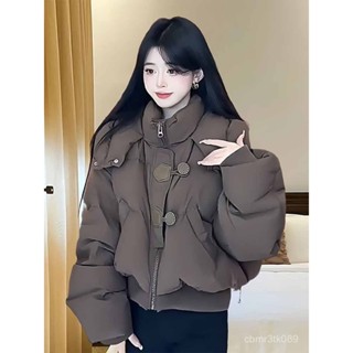 高階感連帽咖色羽絨棉服外套女秋冬款獨特小個子短版麵包服潮 短款 加厚麵包外套 韓國 羽絨外套連帽1109 NMHB