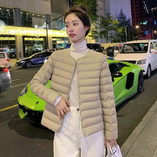 羽絨外套 輕羽絨外套 外套 冬天外套 輕量羽絨外套 輕薄羽絨外套 輕薄羽絨服女圓領內膽短款白鴨絨無領純色保暖簡約輕便內搭