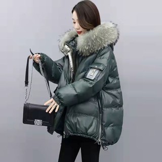 羽絨麵包外套 秋冬外套 女生厚外套 保暖外套 加厚外套 羽絨棉服女2023中長款韓版寬鬆大碼胖mm加厚大毛領棉衣女 棉衣