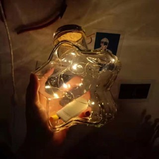 臺灣熱銷💫LED燈發光麻繩許願瓶幸運星999玻璃木塞瓶創意擺件瓶花鼓星星罐子