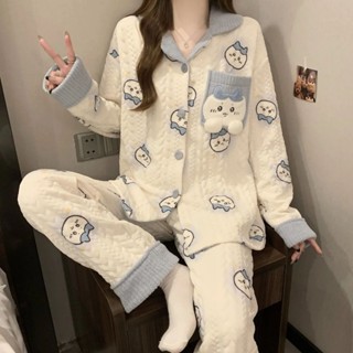🥇桃園出貨 現時特賣✨吉伊卡哇小八空氣棉夾層卡通睡衣女秋冬季新款家居服兩件套可外穿