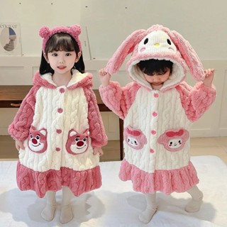 🎀爆款🎀秋冬季可愛卡通新款法蘭絨兒童睡衣珊瑚絨加厚保暖家居服連帽睡袍