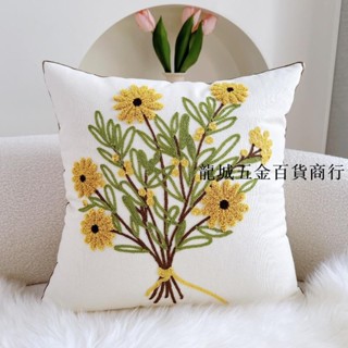 🌷 高品質抱枕 綠色清新ins鬱金香抱枕套 簡約刺繡抱枕 花卉抱枕套 沙發床頭靠墊 辦公室商務床頭靠枕 飄窗