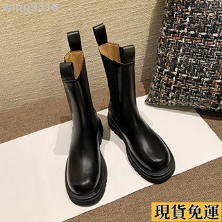 🌸臺灣限時低價🌸 【中筒靴】小個子 增高馬丁靴 女夏季英倫風 軟皮中筒 厚底 切爾西短靴子 煙筒靴