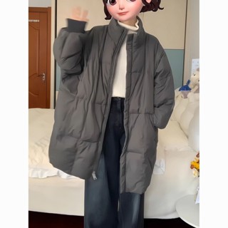 🐱限時下殺🐱冬季中長款外套韓版加厚棉衣麵包服 冬天外套 立領外套 灰色外套 羽絨服 加厚保暖 女生大衣 女生棉服 MI6