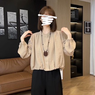 歐貨簡約時尚洋氣長袖圓領襯衫女士秋季新款氣質寬松顯瘦襯衣 韓版上衣 長袖上衣 顯瘦上衣 大尺碼女裝 設計感上衣 氣質穿搭