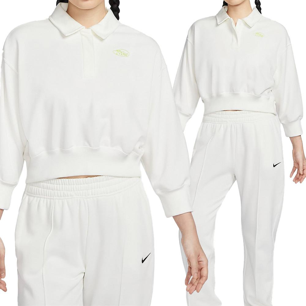 Nike PHNX FLC Crop Polo GC 女款 米白色 Polo衫 寬鬆 運動長袖 HQ7395-133