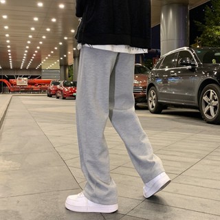 【店長推薦】休閒長褲男 灰色運動直筒褲 韓版運動褲 衛褲 寬鬆闊腿褲 灰色褲子 墜垂感長褲 拖地褲 直筒闊腿褲 內刷毛長