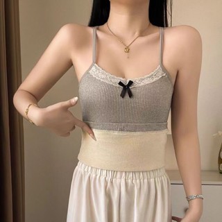 Lam 保暖內衣 發熱衣 上衣 打底衫加絨加厚辣妹純欲蕾絲花邊吊帶背心打底蝴蝶結修身女裝冬季上衣女