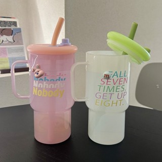 【臺灣發貨】韓國熱賣ins風大容量900ML耐熱手把玻璃杯 吸管杯 水壺 果汁杯 冷水瓶 隨行杯 運動水杯 咖啡杯 環保