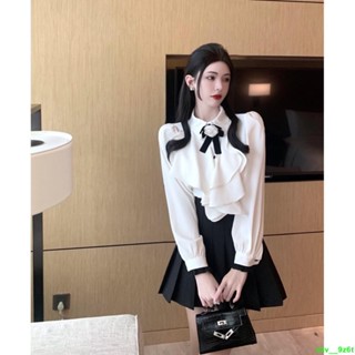 臺/出👍法式襯衫MIQILI 小香風山茶花上衣2023春秋新款荷葉邊宮廷風氣質名媛襯衫