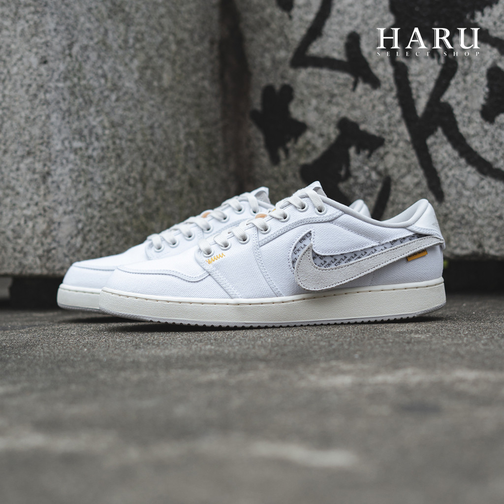 Union LA x Air Jordan 1 KO Low 亞麻帆布 換勾 白灰 男女休閒鞋 DO8912-101