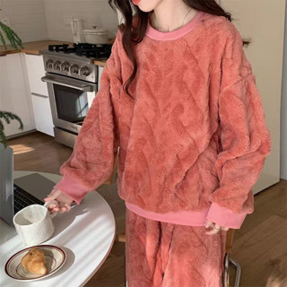 珊瑚絨家居服 秋冬睡衣 法蘭絨睡衣女秋冬季2024新款加厚珊瑚絨毛絨家居服套裝可外穿冬款 保暖法蘭絨 加絨睡衣