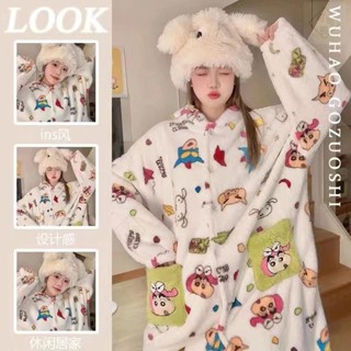 可可裡🍁珊瑚絨睡衣女冬季加絨加厚保暖法蘭絨睡袍套裝