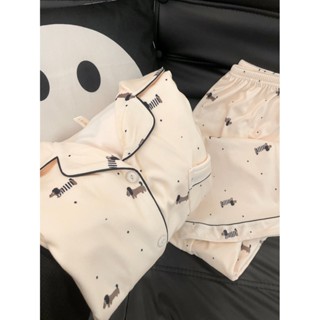 COSMOS 德絨簡約波點臘腸狗睡衣女秋冬季加絨加厚學生保暖居家服套裝外穿