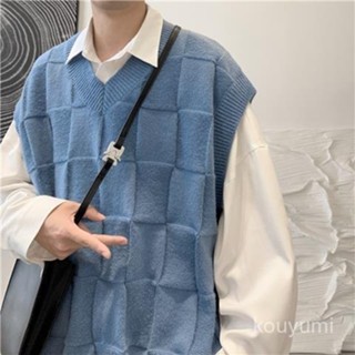 2025新款📣毛衣背心男純色格子V領ins港風情侶坎肩寬鬆百搭打底無袖針織衫潮 IJVG