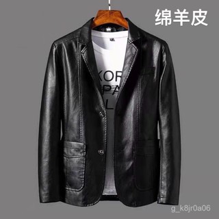 今日金選✅真皮皮衣秋冬新款皮衣男西裝休閒皮夾剋修身翻領加絨大碼外套 UASL