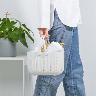 臺灣發貨♥品質保障🛒🛒居家素雅鏤空塑膠手提沐浴籃 浴室洗漱收納籃 瀝水手提洗澡籃子 學生浴筐 浴花沐浴露收納籃筐子