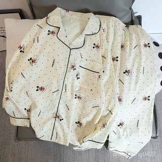 諮詢購買 2024可愛米奇睡衣女春秋薄款長袖長褲卡通甜美少女家居服套裝 舒適 可愛 百搭 居家服
