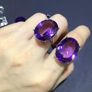 戒指 指環 招財天然黃水晶紫水晶戒指女S925銀鑲嵌彩色水晶指環