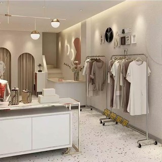 【可訂製 】不銹鋼服裝店展示架 落地上墻 陳列專用 女裝男裝 掛衣架 單桿 貨架 移動輪 衣帽架 可移動架子tu_18