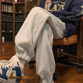 【店長推薦】 長褲 運動長褲 男長褲 男生長褲 休閒長褲 冬天長褲灰色重磅衛褲男秋冬季美式潮牌運動褲子男款加絨痞帥束腳休