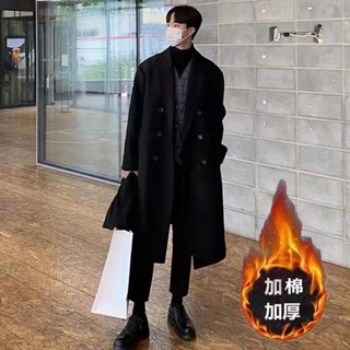 毛呢大衣男士中長款冬季加厚英倫風寬鬆韓版潮流落肩風衣呢子外套經典潮流