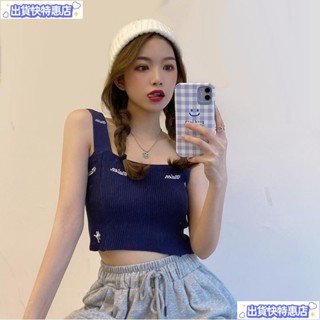 🎈🇹🇼桃園倉直發❤️字母刺繡針織背心吊帶女外穿內搭夏季韓版修身短款無袖上衣ins潮