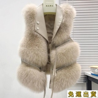 免運★皮草馬甲女短款外套修身時尚輕款冬季百搭拚接仿狐狸毛冬