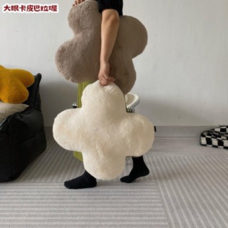 🔥臺灣熱銷🔥 秋冬季毛絨坐墊 保暖椅墊 回彈靠墊 抱枕 北歐ins花朵抱枕純色系家居毛絨靠墊辦公室靠枕沙發拍照道具