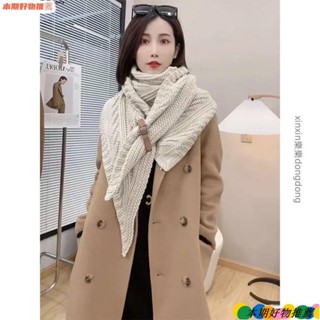 促銷✨保暖披肩 斗篷 韓版秋冬保暖皮扣披肩開叉加厚三角斗篷外搭女士針織圍巾毛線圍脖