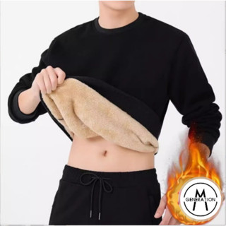 【M世代】冬季加絨加厚羊羔絨衛衣男女寬鬆圓領保暖羊羔毛大學T長袖上衣BT羊羔絨衛衣