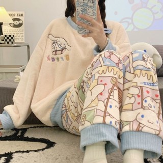 加絨加厚冬季睡衣女 珊瑚絨 加絨保暖居家服女 可愛卡通棉服 長袖法蘭絨家居服 髮熱睡袍 WRU7
