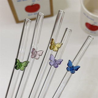 DOUBBLE居家生活* ins風蝴蝶玻璃吸管家用環保果汁咖啡牛奶彎頭吸管