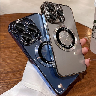 精品🌈磁性透明外殼相容 iPhone 15 14 13 12 11 Plus Pro Max 手機殼相機鏡頭保護套