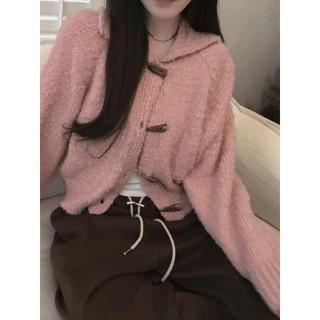 Codibook｜韓國 henique 絨毛連帽長版開襟外套［預購］針織外套 牛角釦大衣 女裝