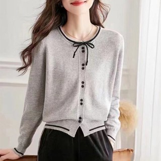 【免運】法式小香風寬鬆小外套毛衣女打底針織衫蝴蝶結秋冬溫柔氣質顯瘦百搭