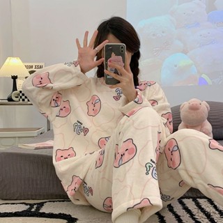 ❤️桃園出貨 現時特賣✨ins睡衣女冬珊瑚絨加絨保暖秋冬季學生可愛卡通長袖法蘭絨家居服