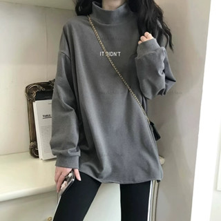 秋冬新品🍂 韓國女裝 大尺碼上衣 長袖T桖 印花t恤 中長款上衣 半高領德絨保暖上衣 秋冬ins外穿長袖德絨打底衫
