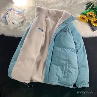 🔥雙麵穿外套冬季棉服男 保暖防寒男裝 潮牌款冬裝 學生加厚保暖羽絨服 加絨休閒外套男拉鏈紐扣純色 兩麵穿羊羔絨外套