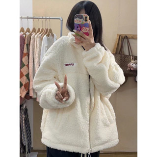 see 外套女 保暖外套 加絨加厚外套 女生上衣 ins保暖羊羔毛絨外套女秋冬學生衛衣韓版寬松加絨加厚棉衣棉服潮